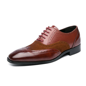 Oxford Shoes Men's PU Solid Color Classic Casual Daily Brogue Hollow Faux Suede Lace Up Dress Mart Lion Brown 38 