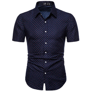 Dot-Print Casual Shirts for Summer Short Sleeve Regular Formal Clothing Men's Office Button Up Blouses Mart Lion   