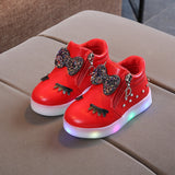 Children Glowing Sneakers Kid Princess Bow for Girls LED Shoes Luminous Baby Kids Flat Cute Baby Light Mart Lion   
