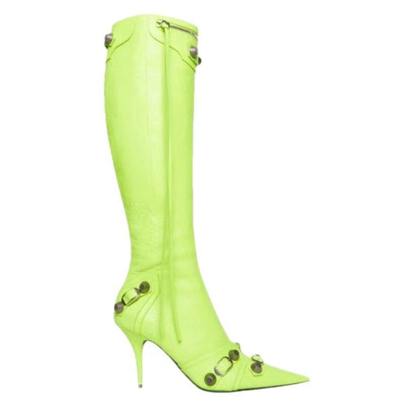 Women High Heels Boots Pointed Toe Stilettos Heels Knee Ladies Rivet Retro Pumps Cosplay Ankle Mart Lion Yellow 37 