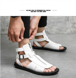 Sandals Men's Shoes PU Solid Color Casual Street Beach Open Toe Zipper Belt Buckle Mart Lion   
