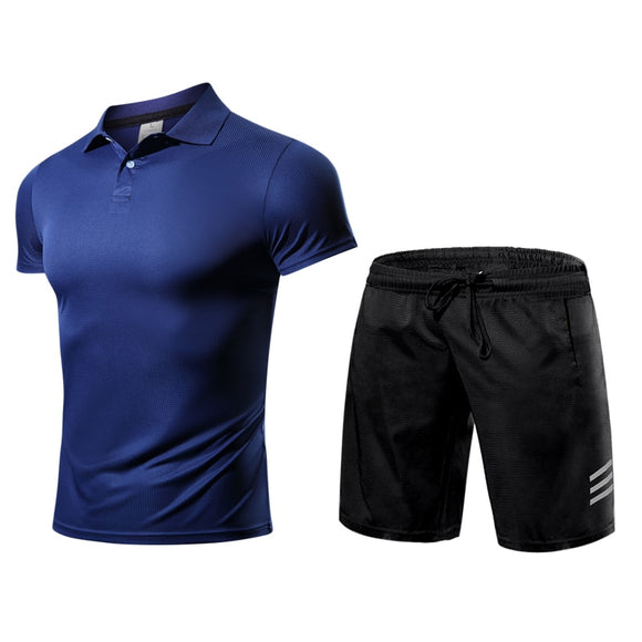 Men's Tracksuit Sportswear Suit T-Shirt and Shorts Pants Gym Equipment Clothing Football Training Set Jogging Running Mart Lion Blue Set M 