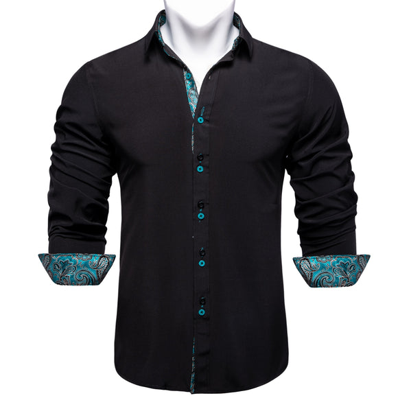 Men's Shirt Long Sleeve Red Solid Blue Paisley Color Contrast Dress Shirt for Men's Button-down Collar Clothing Mart Lion CY-2217 M 