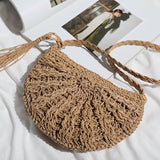 Straw Women Handbags One-shoulder Half Round Small-capacity Forest Beach Vacation Bags Mart Lion   