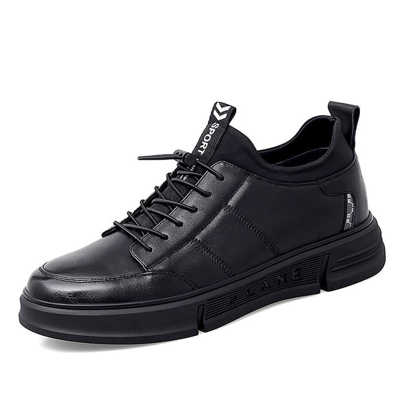 Men's Casual Sneakers Leather Microfiber White Black Vulcanized Shoes Lace Up Sports Footwear Mart Lion black 37 