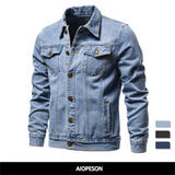 Cotton Denim Jacket Men's Casual Solid Color Lapel Single Breasted Jeans Autumn Slim Fit Mart Lion   