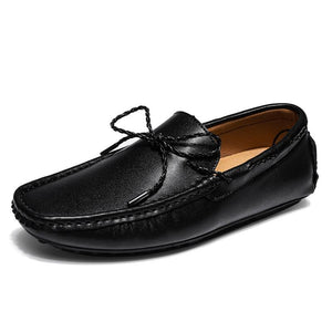 Genuine Leather Moccasin Loafers Men's Slip On Driving Shoes Brown Black Wedding Party Casual Walking Flats Mart Lion Black 6.5 
