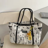 Canvas Bags For Women Trendy Large-Capacity Shoulder Handbags Graffiti Tote Bag Mart Lion Graffiti duck  