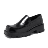 Autumn Patent Leather Loafers Men's Platform Dress Shoes Male Square Toe Office Flats Casual Footwear Mart Lion Black 38 
