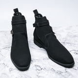 Men Shoes Faux Suede Black Leisure Classic Belt Adjustable Buckle Ankle Boots Mart Lion Black 38 