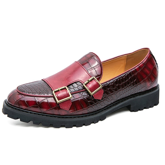 Men's formal shoes Split leather dress Slip loafers Elegant Social Mart Lion Wine Red 6.5 
