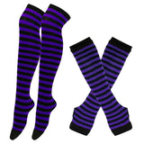 Striped Over Knee High Socks Set For Women Girls Stocking Arm Sleeve Long Christmas Thick Gloves Warm Knee Mart Lion 18  