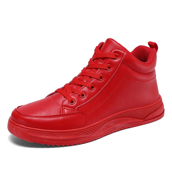  Men's Shoes PU Leather Casual Soulier Homme Black Red Luxury Sneakers Zapatos De Hombre High Tops Mart Lion - Mart Lion