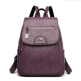 Leather Backpack Women Large Capacity Travel Backpack School Bags Mochila Shoulder Bags Mart Lion Purple  
