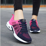 Air Cushion Sneakers Women Breathable Lightweight Lace-up Shock Absorption Casual Sports Running Shoes Vulcanized Mart Lion Red 36 