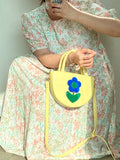 Niche design cream yellow contrast color semicircle flower bag wome summer high-end messenger bag Mart Lion   