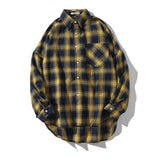 Vintage Women Plaid Shirts Korean Oversize Button Up Tops Autumn Long Sleeve Casual Outwear Blusas Mujer Mart Lion Yellow S 