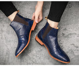 Men Chelsea Boots Pu Leather Slip on Vintage Snake Ankle Zipper Male Casual - MartLion