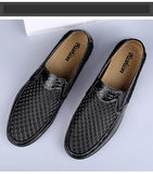 Men's Summer Leather Loafers Casual Shoes Breathable Sneakers Comfort Outdoor Black Rubber Flat Shoes Mart Lion   