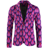 Purple Cute Suits Men's Heart Cup Print Blazer Slim Masculimo Vinatge Dress Club Suit Jackets Homme Mart Lion   