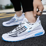 Men's Sports Casual Shoes Flying Woven Breathable Mesh Lace Up Running Shoes Cross Border Mart Lion white 39 