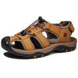 Summer Men Casual Beach Outdoor Water Shoes Breathable Genuine Leather Leisure Sandals Mart Lion Yellow 6.5 