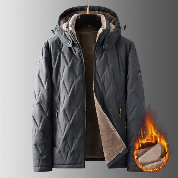 Men's Fleece Puffer Jacket Gray-black Casual Baggy Hooded Windproof Cotton-Padded Male Coat Mart Lion Gray Asia M 40-55KG 