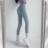 Stretch Jeans Women Push Up Retro High Waist Skinny Mom Pants Korean Denim Trousers Femme Mart Lion   