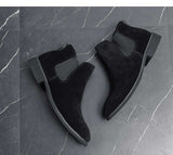  Black Chelsea Boots Men's Flock Ankle Round Toe Slip-On Fleeces Bottes Pour Hommes Mart Lion - Mart Lion