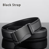 Men's Leather Belt Metal Automatic Belts for Men's Work Black Cow skin PU Mart Lion A2 BlackStrap 100cm 