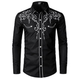 Men's Shirts Slim Fit Long Sleeve Causal Floral Embroidery Camisa Social Shirts Men's Dress Western Style Streetwear Blusa Mart Lion Black S 