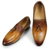 Leather Casual Shoes Classic gentleman Loafer Designer Men's Tassel Office Vintage Handmade Bullock Handmade Mart Lion Brown 39 