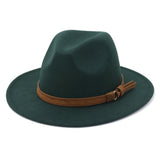 Fedora Hat Men's Women Brown Leather Belt Decoration Felt Hats Autumn Winter Imitation Woolen For Women British Style Felt Hat Mart Lion Dark green 56-58cm 