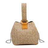 Summer Popular Straw Small Handbags Net Red Bucket Shoulder Bag Western Style Chain Crossbody Bags Mart Lion Style 1  