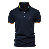 Summer Polo Men's Solid Giraffe Embroidery Short Sleeve Shirts Stand Collar Mart Lion navy EUR M 60-70kg 