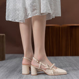 Women's Shoes Closed Toe Sandals Korean Style Chunky Heel Pearl Mid Heel Back Empty Bow Simple Temperament Mart Lion   