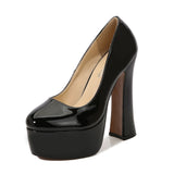 Women Chunky Heels Platform Pumps Patent Leather Miss Heels Drag Queen Trans  Party Ball Black Shoes Mart Lion black 35 