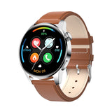 For HUAWEI Smart Watch Men's Waterproof Sport Fitness Tracker Multifunction Bluetooth Call Smartwatch For Android IOS Mart Lion Leather belt brown  