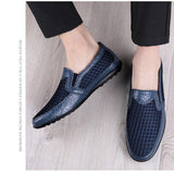 Men's Summer Leather Loafers Casual Shoes Breathable Sneakers Comfort Outdoor Black Rubber Flat Shoes Mart Lion   