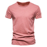 100% Cotton Men's T-shirt Casual Soft Fitness Summer Thin Home Clothes O-Neck Short Sleeve Soild Mart Lion F038-red CN Size S 50-55kg 