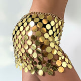 Shiny Plastics Sequins Belly Chain Disc Skirt for Women Waist Chain Dress Body jewelry Rave Festival Clothing Mart Lion   