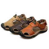 Summer Men Casual Beach Outdoor Water Shoes Breathable Genuine Leather Leisure Sandals Mart Lion   