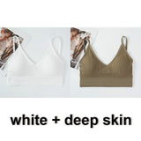 2Pcs Women Tank Crop Top Seamless Underwear Female Crop Tops Lingerie Intimates With Removable Padded Camisole Mart Lion white and dark skin L China