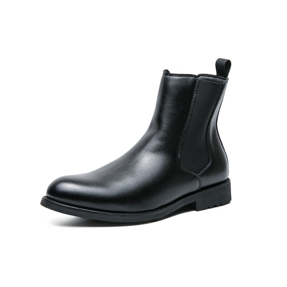 British Style Chelsea Boots Men's Mid Calf Dress Shoes Formal Ankle Antumn Masculina Split Leather Mart Lion Black 37 