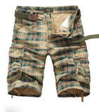Summer Plaid Multi-Pocket Cargo Shorts Pure Cotton Straight Leg Loose Men's Shorts Breathable Classic Shorts Mart Lion   