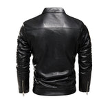Winter Black Leather Jacket Men's Fur Lined Warm Motorcycle Slim Street BLack Biker Coat Pleated Design Zipper Mart Lion   
