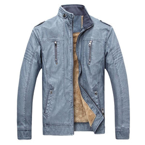 Retro Motorcycle Leather Jacket Men's Fleece Autumn Winter PU Leather Thick Coat Men's Leather - Mart Lion