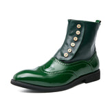 Men's Brogue Ankle Boots Green Black Classic Retro Brock Short Zapatos Hombre Mart Lion Green 38 