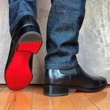  Red Sole Chelsea Boots Men's Black Square Toe Handmade Short De Hombre Mart Lion - Mart Lion