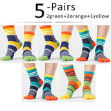 5 Pairs Lot Men's Summer Cotton Toe Socks Striped Contrast Colorful Patchwork Five Finger Basket Calcetines Mart Lion 2green2orange1yellow  